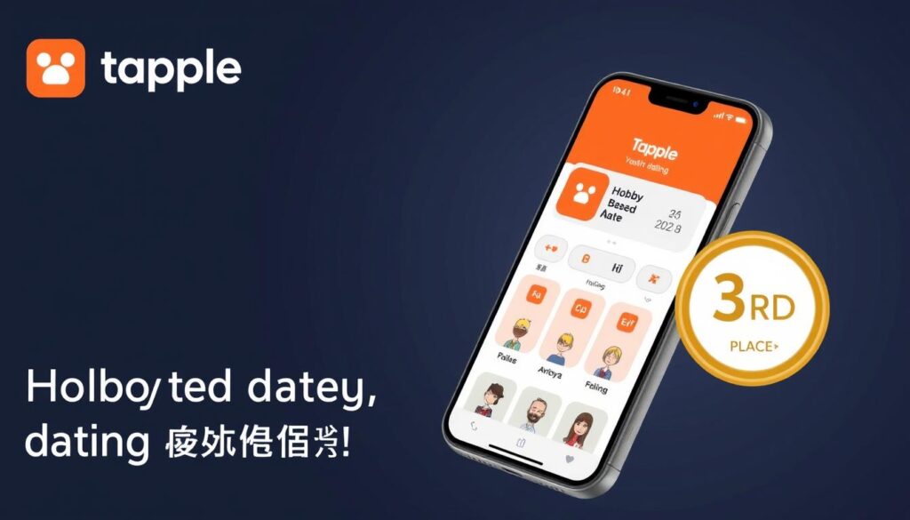 tapple（タップル）のアプリ画面と趣味マッチング機能、マッチングサイトランキング3位の表示