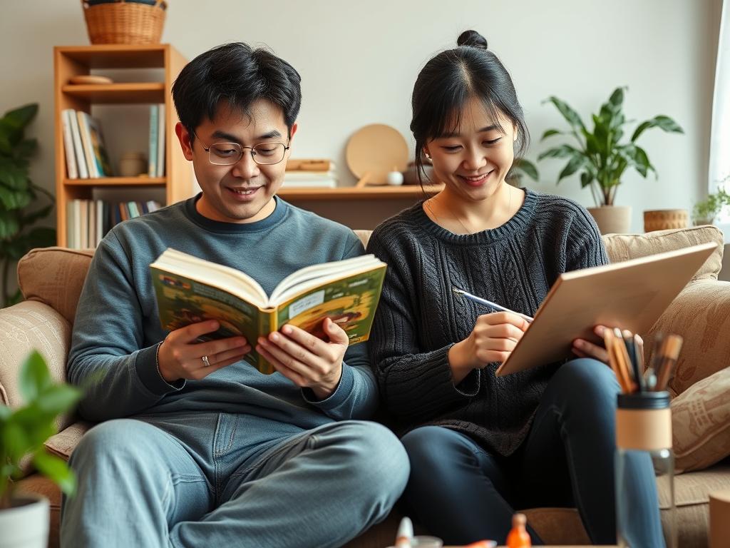 それぞれの趣味を楽しむ夫婦、互いの個性を尊重している様子