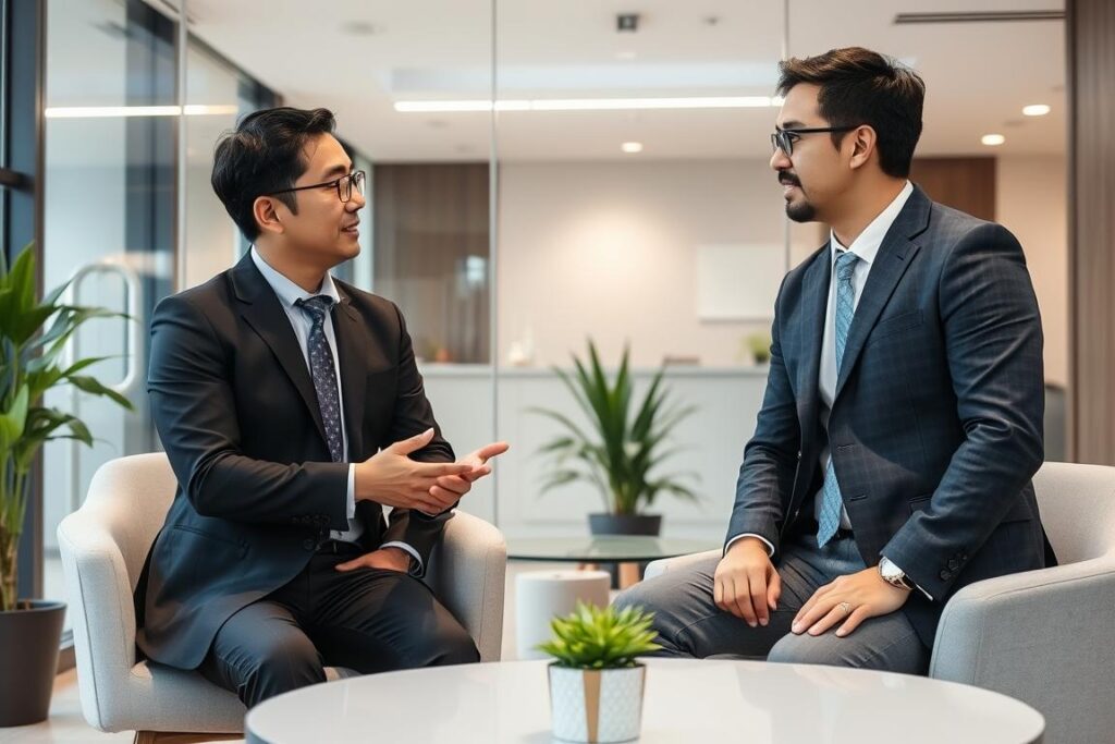 オーネットのカウンセラーと相談する男性会員
