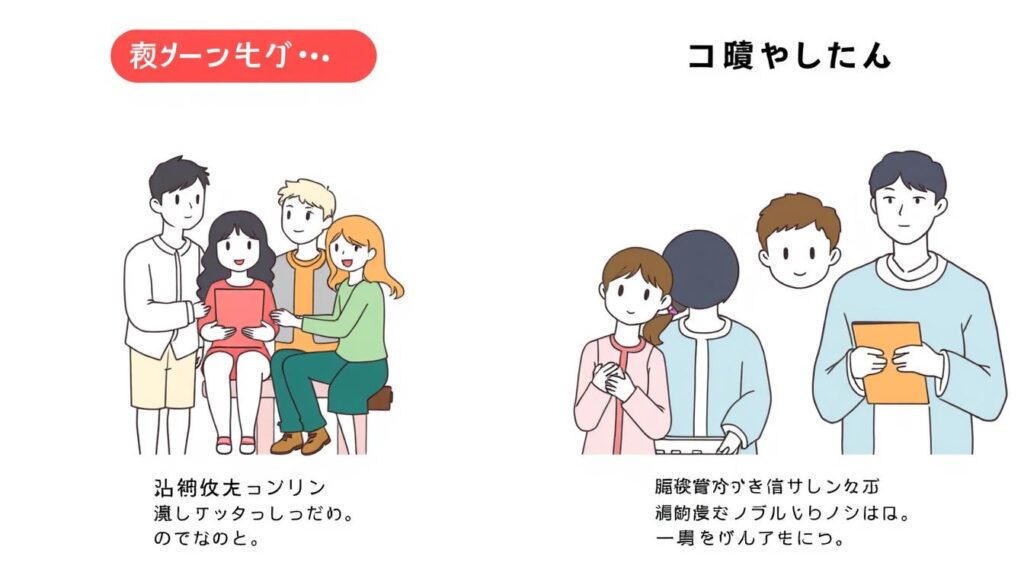 コンコイ（concoi）(旧:コンパde恋ぷらん)がおすすめな人・そうでない人のイラスト