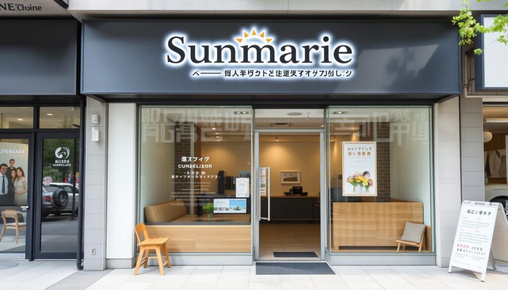 サンマリエのロゴと店舗イメージ