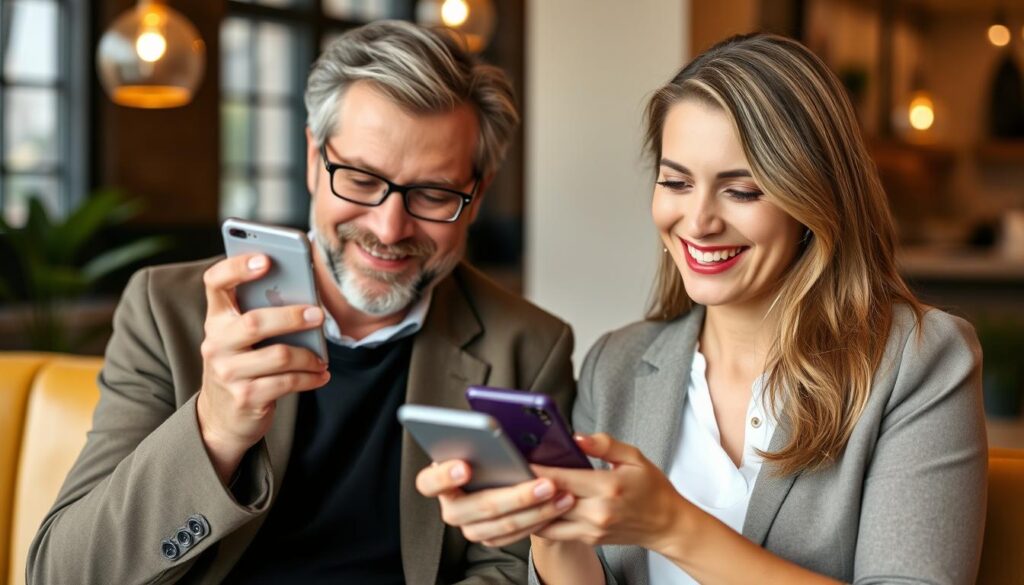スマートフォンでマリッシュアプリを使用する男女のイメージ スマートフォンでマリッシュアプリを使用する男女のイメージ