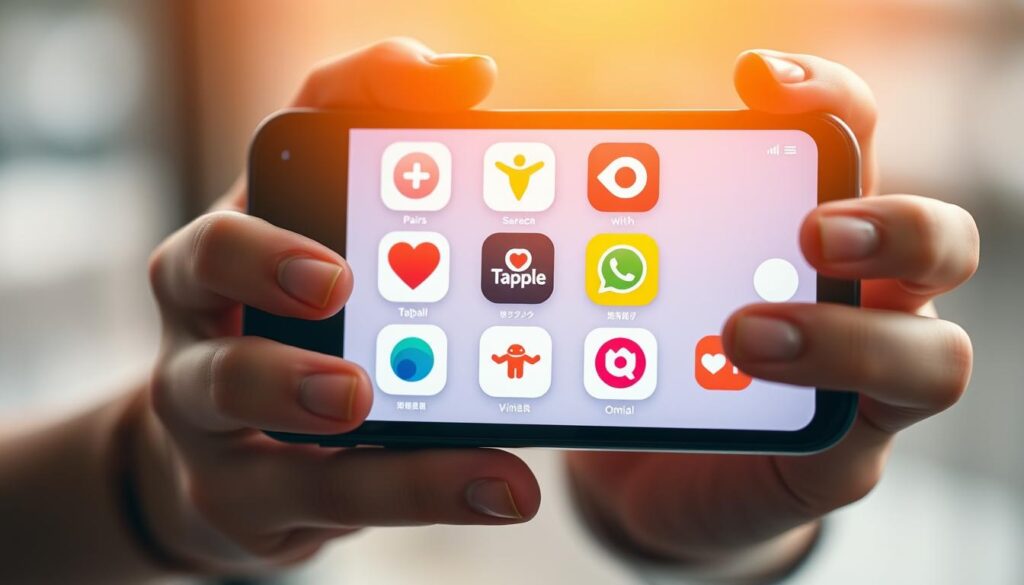 スマートフォンで様々なマッチングアプリを使用している様子