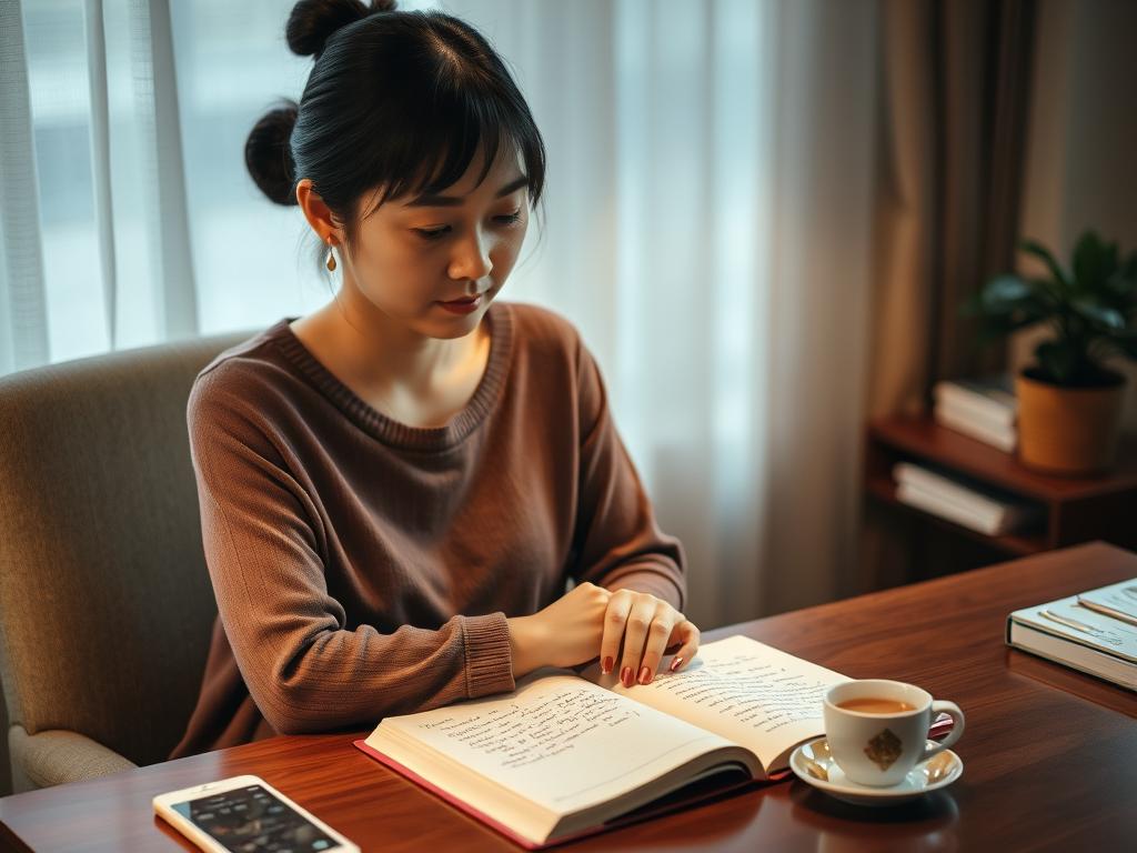 ノートに婚活の目的を書き出す女性