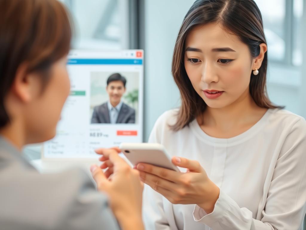 プロフィールを確認する女性 プロフィールを確認する女性