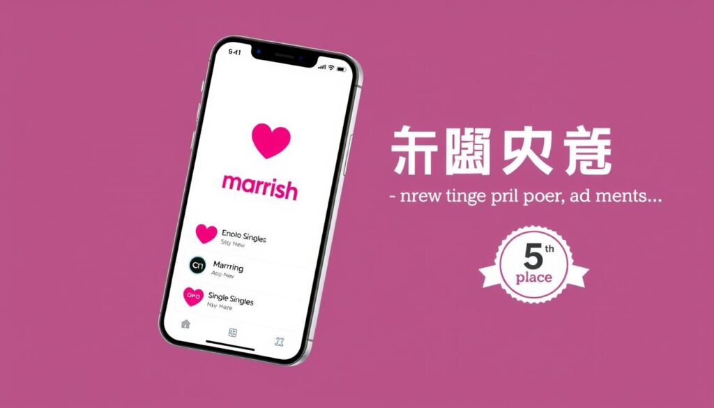 マリッシュのアプリ画面とシングルペアレント向け機能、マッチングサイトランキング5位の表示