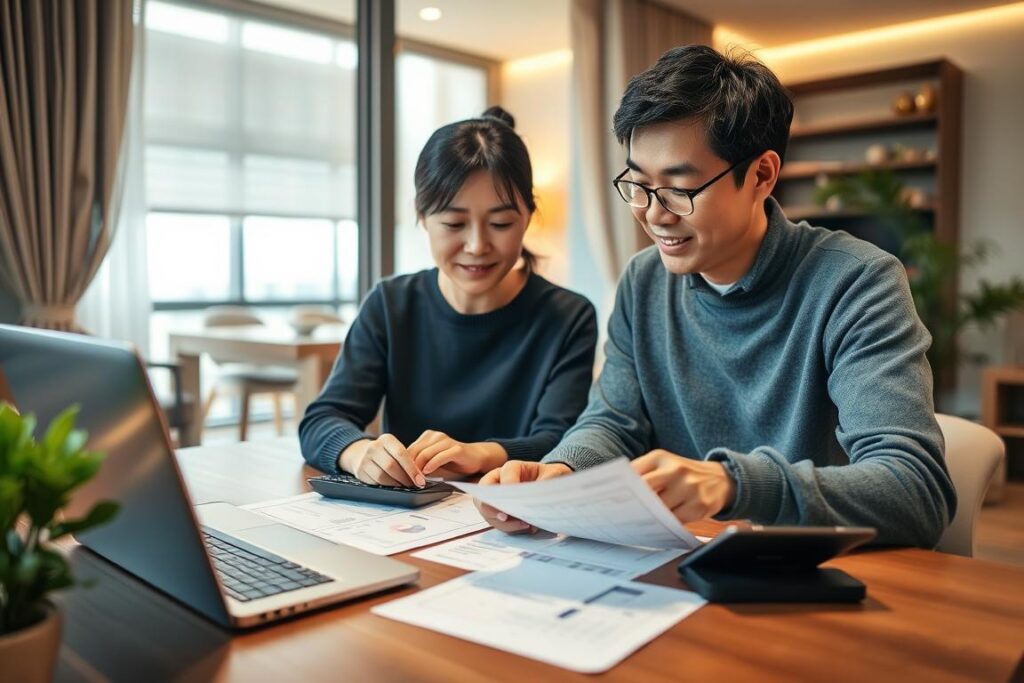 家計を一緒に管理する夫婦、経済的な計画を立てている様子