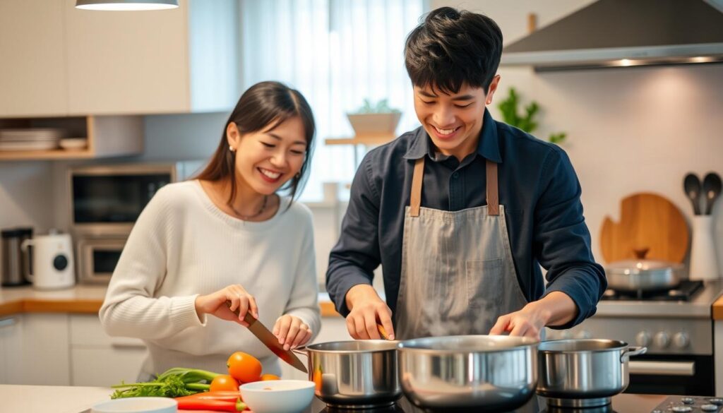 料理を一緒に作るカップル