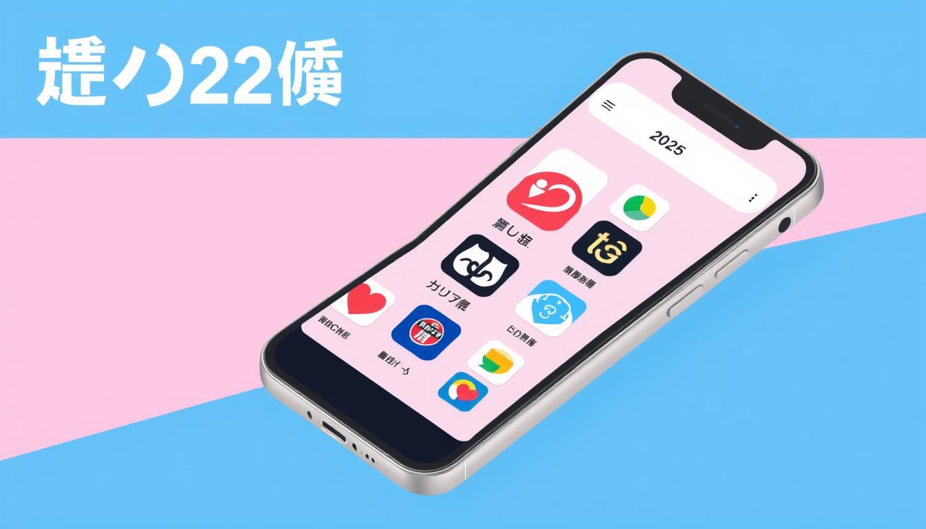 様々なマッチングサイトのアプリアイコンが並んだスマートフォン画面とマッチングサイトランキングのタイトル