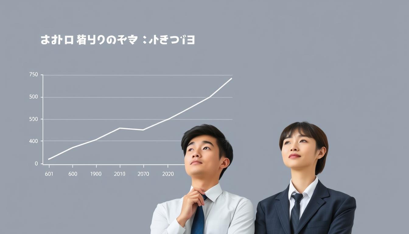 現代の婚活事情を表すグラフと若い男女