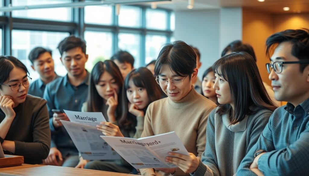 疑問や不安を抱える人々、結婚について考えている様子