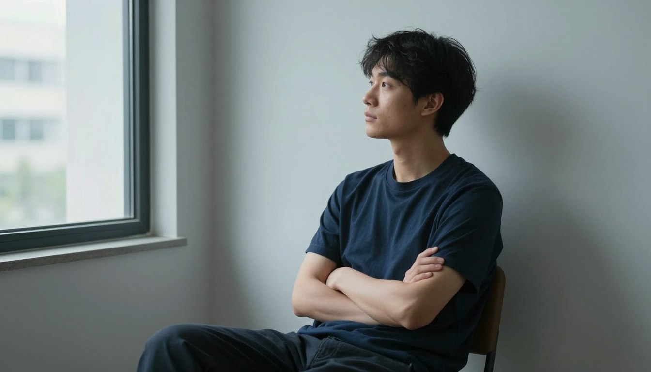 ISTPタイプの人が一人で考え込んでいる様子