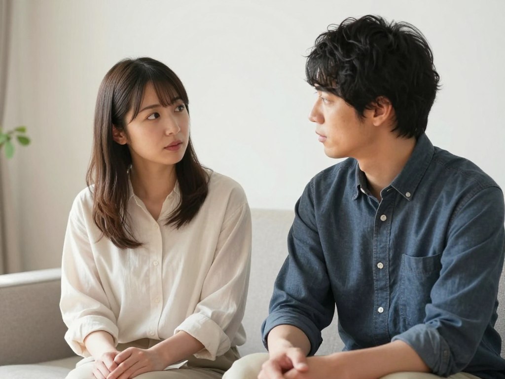 冷静な話し合いをするカップル 冷静な話し合いをするカップル