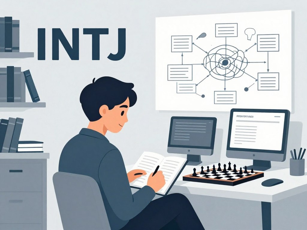 INTJの特徴的な行動パターンを表すイラスト INTJの特徴的な行動パターンを表すイラスト