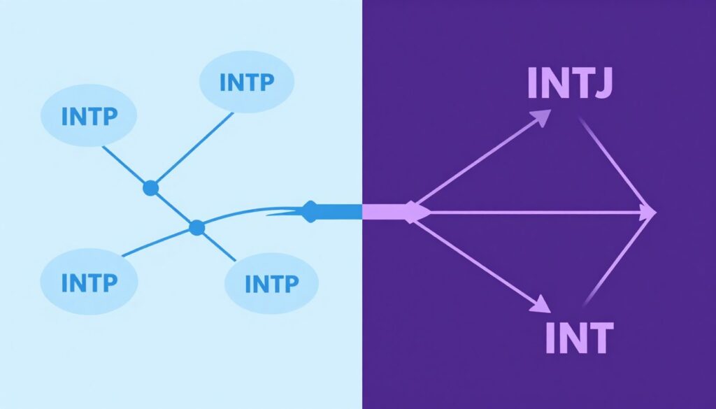 INTPとINTJのコミュニケーションスタイルの違いを示すイメージ