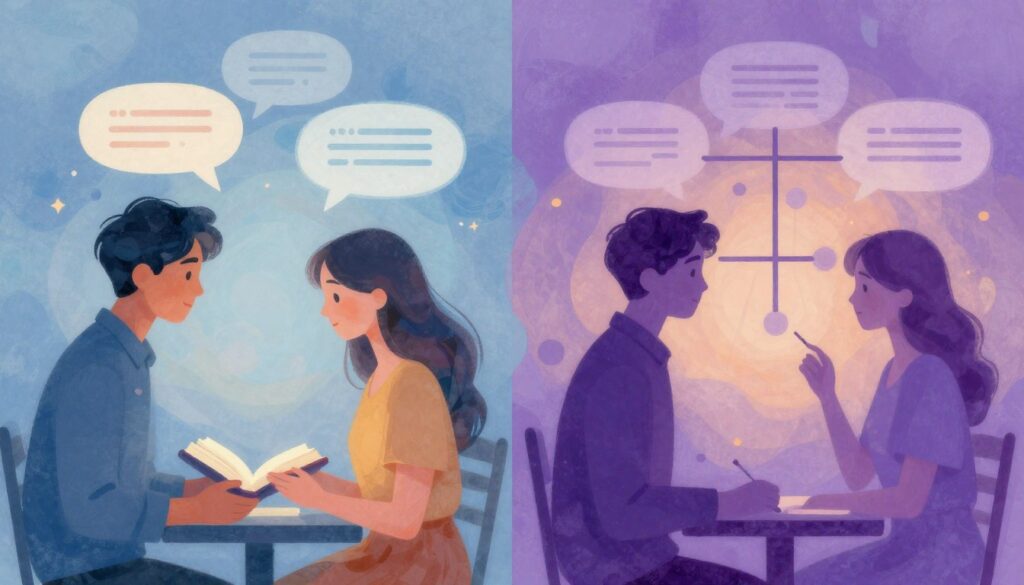 INTPとINTJの恋愛スタイルの違いを示すロマンチックなイメージ