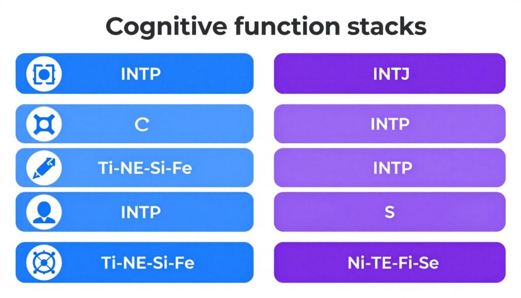 INTPとINTJの認知機能スタックの比較図