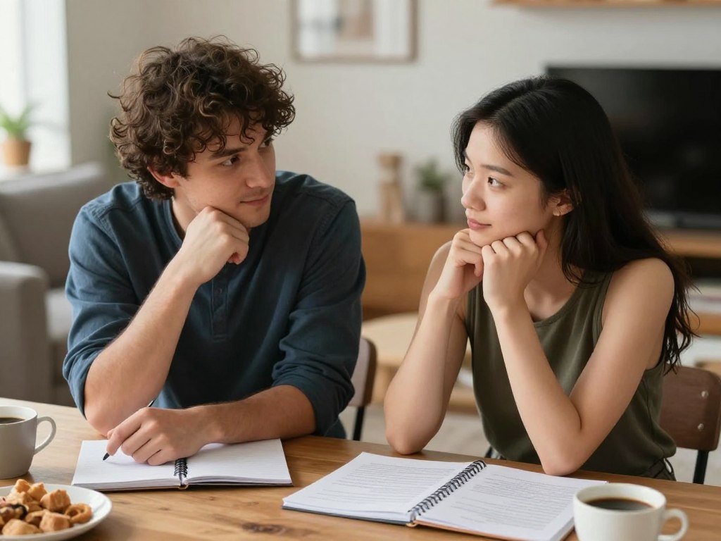 カップルが一緒にワークに取り組んでいる様子 カップルが一緒にワークに取り組んでいる様子