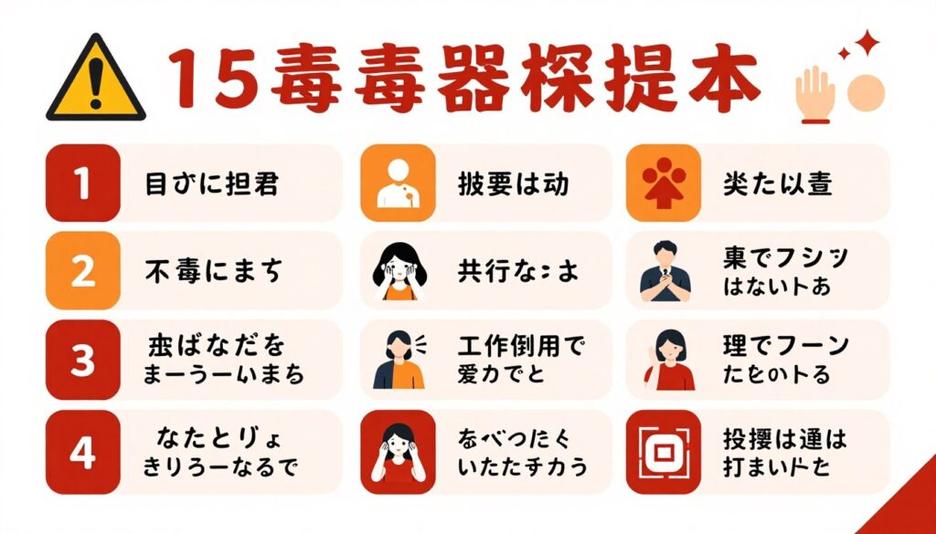 15の特徴を示すインフォグラフィック、チェックリスト形式