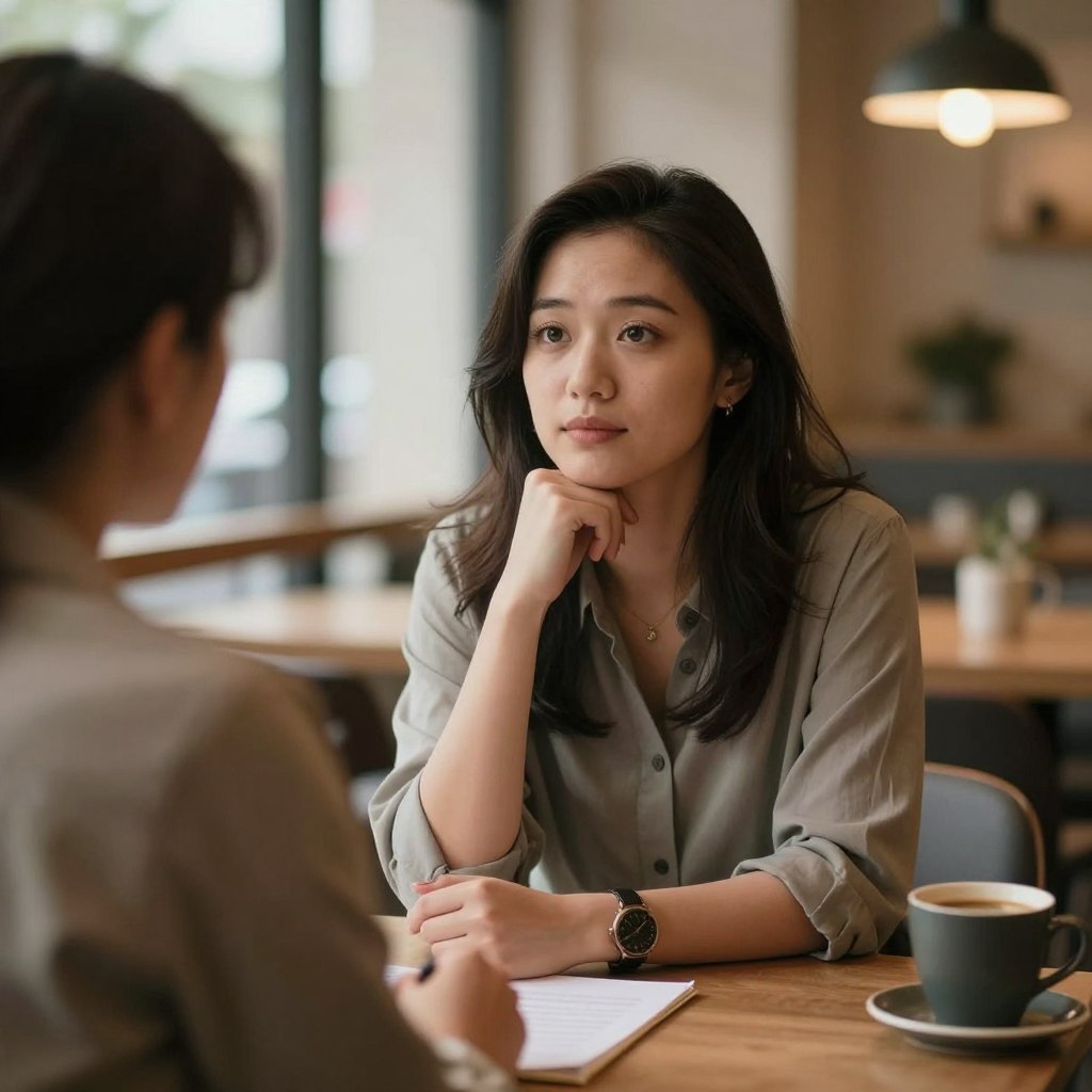 INFJタイプの特徴を表す洞察力のある知的な雰囲気の人物イラスト