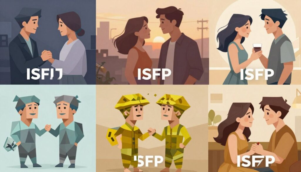 ISFPと様々なタイプとの恋愛相性を表すイメージ