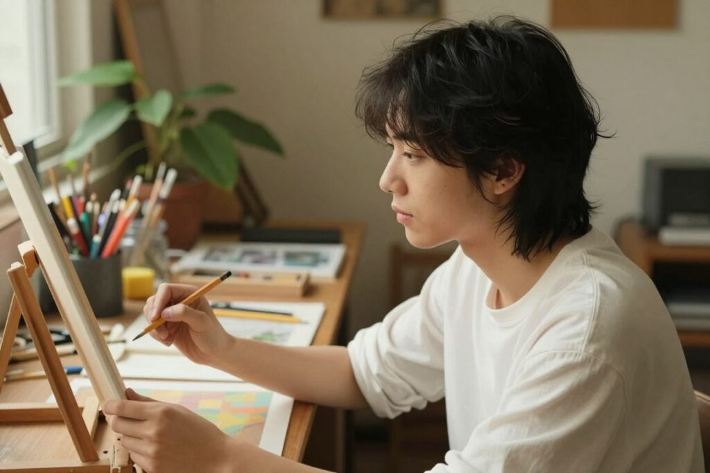 ISFPの穏やかで芸術的な性格を表す温かい雰囲気の人物像