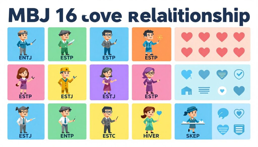MBTI 16タイプの恋愛傾向を示すインフォグラフィック