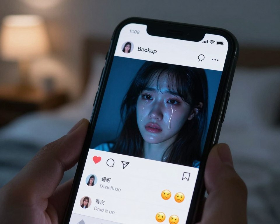 SNSで感情的な投稿をするイメージ