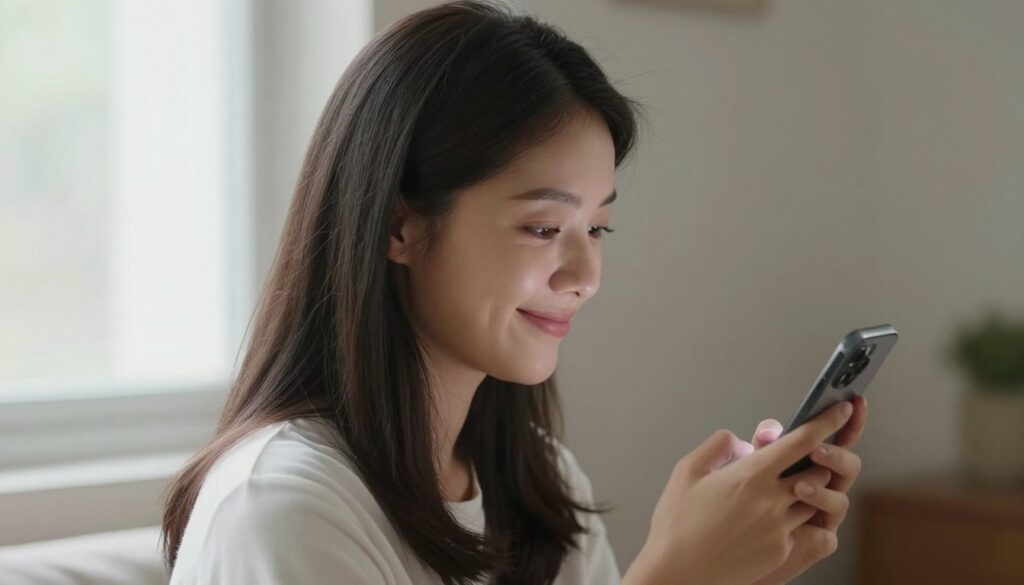スマートフォンを見つめる女性の横顔