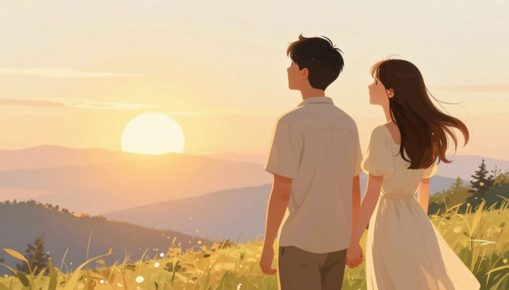幸せな恋愛の未来を描いた希望に満ちたイラスト